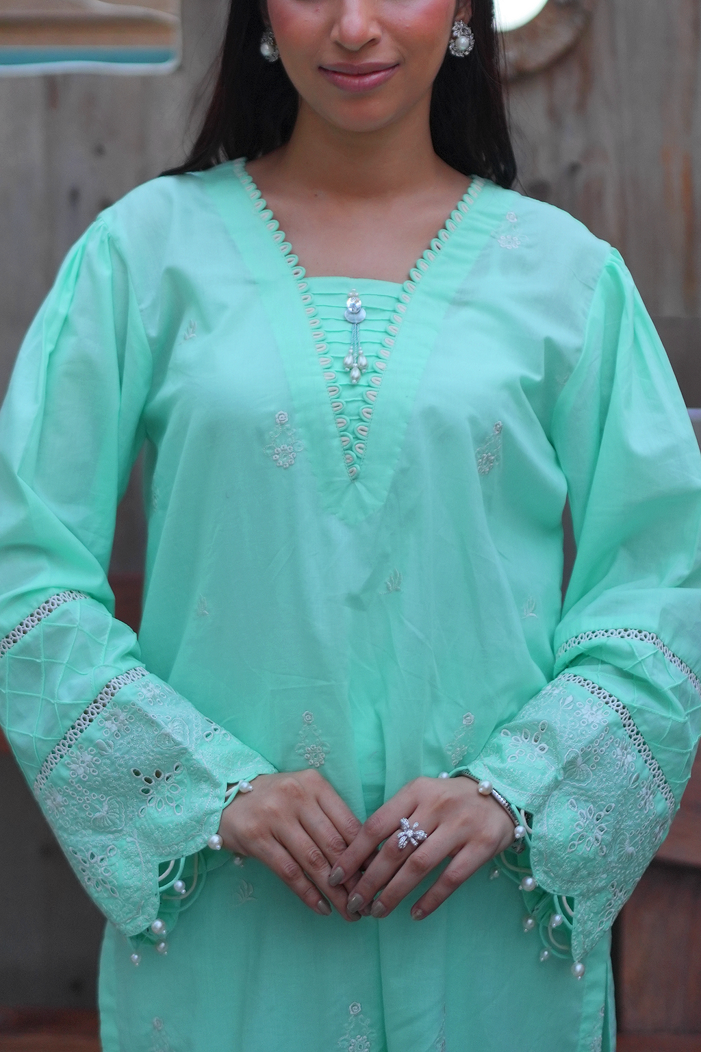 Willow Green 3 Piece Unstitched Embroidered Cotton Lawn