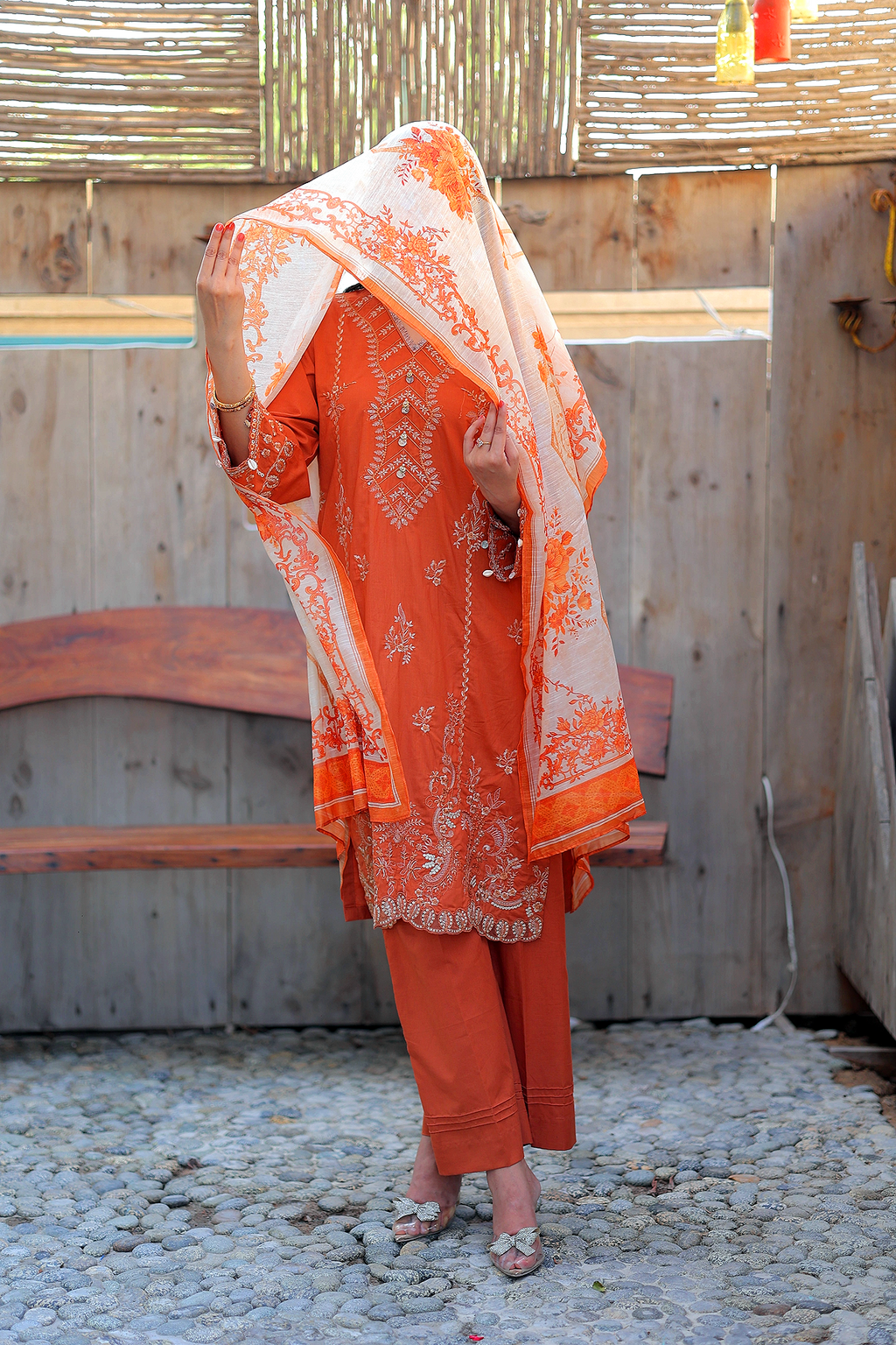 Burnt Amber 3 Piece Unstitched Embroidered Cotton Lawn