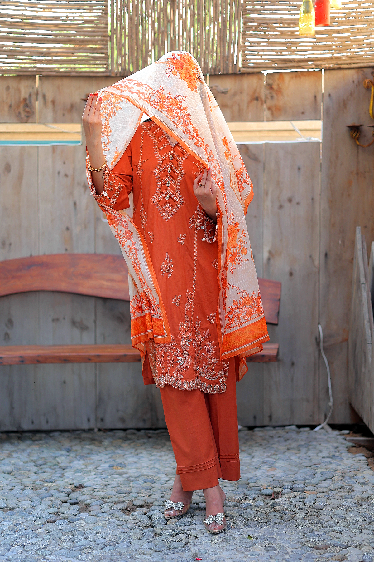 Burnt Amber 3 Piece Unstitched Embroidered Cotton Lawn