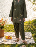 OLIVE DRAFT - 2 PIECE EMBROIDERED SUIT