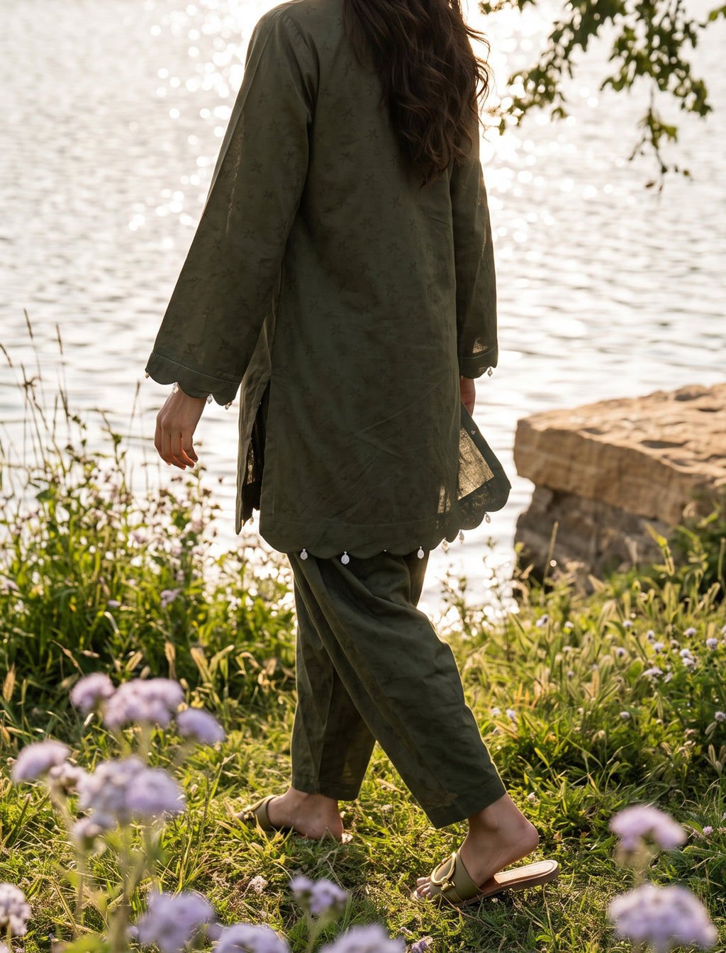 OLIVE DRAFT - 2 PIECE EMBROIDERED SUIT