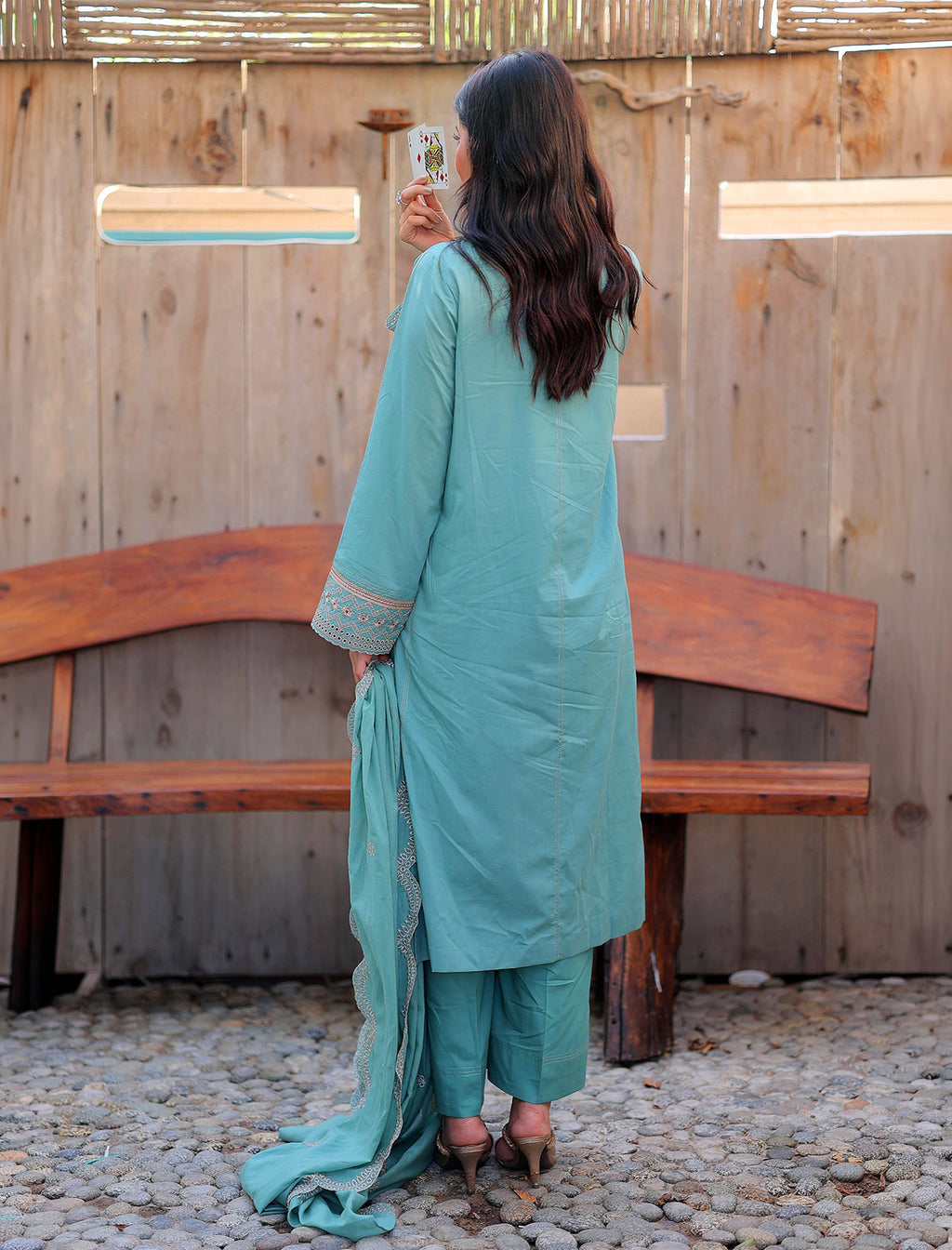 Gilded Teal 3 Piece Unstitched Embroidered Cotton Lawn