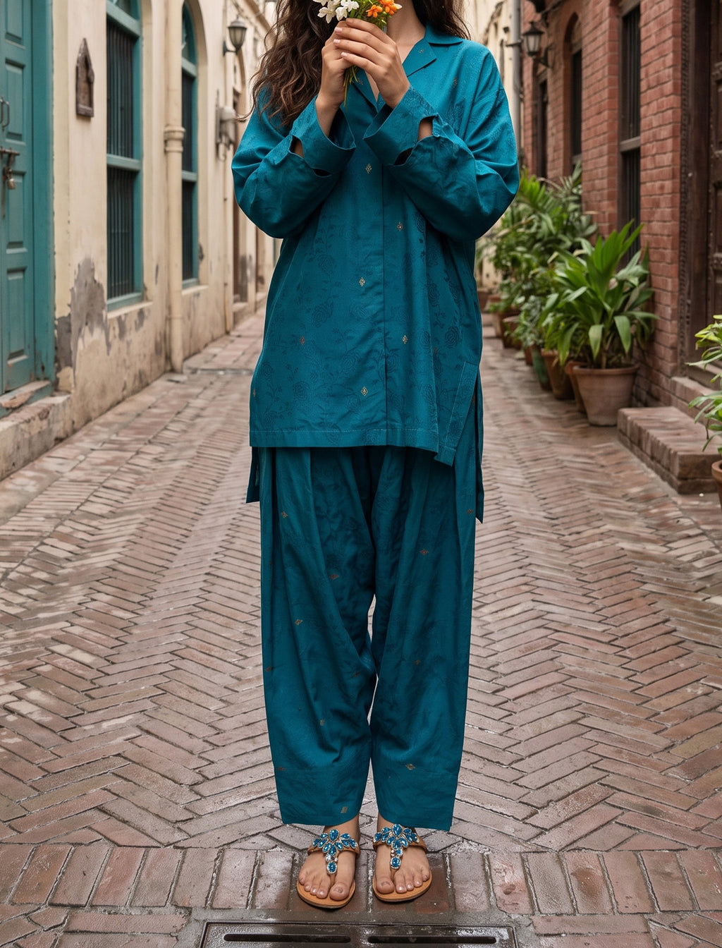 TEAL MIRAGE- SELF JACQUARD SOLIDS