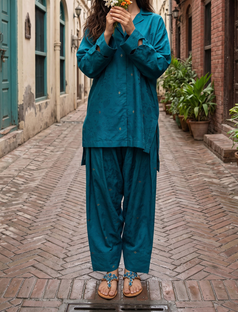 TEAL MIRAGE- SELF JACQUARD SOLIDS