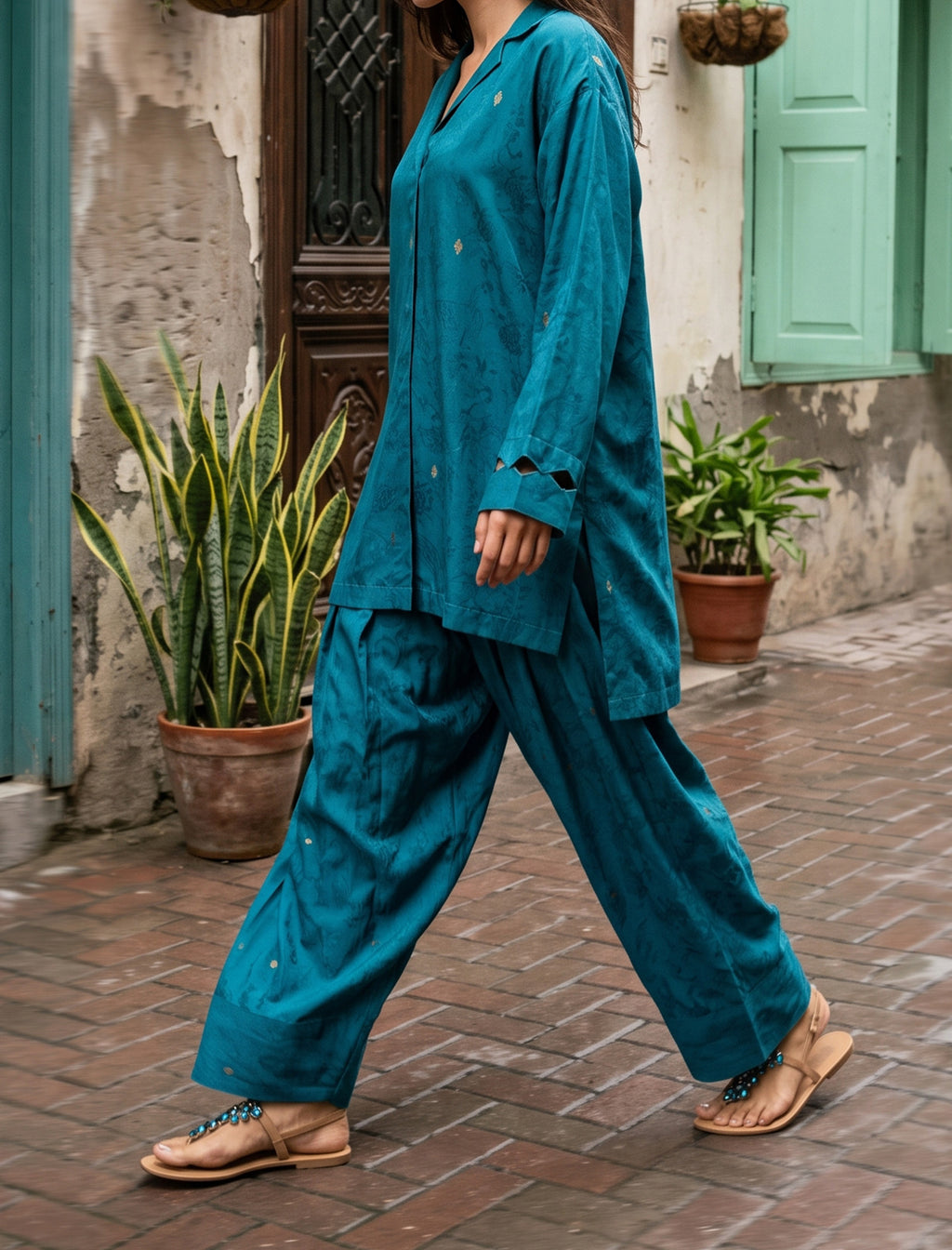 TEAL MIRAGE- SELF JACQUARD SOLIDS