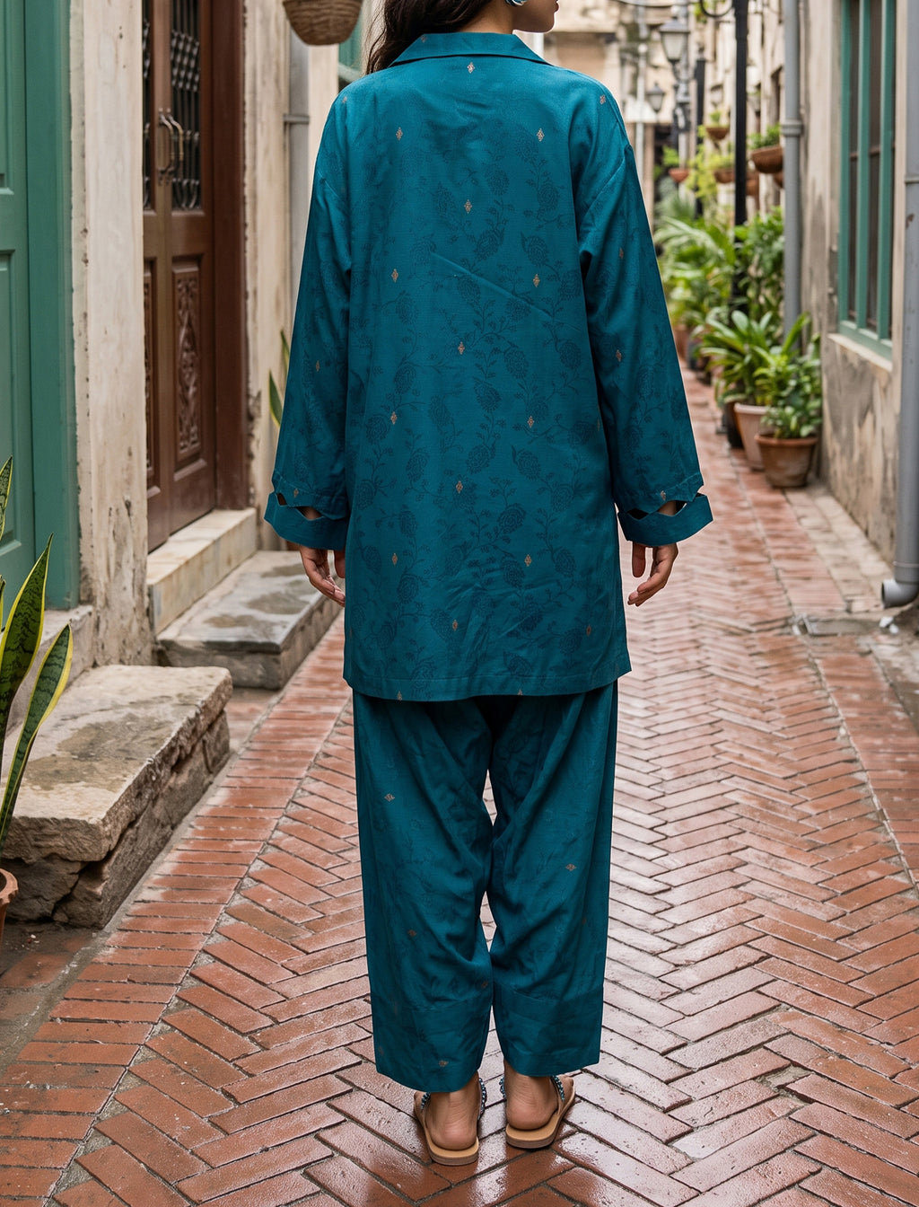 TEAL MIRAGE- SELF JACQUARD SOLIDS