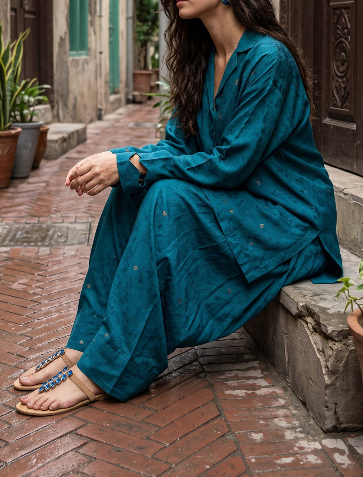 TEAL MIRAGE- SELF JACQUARD SOLIDS