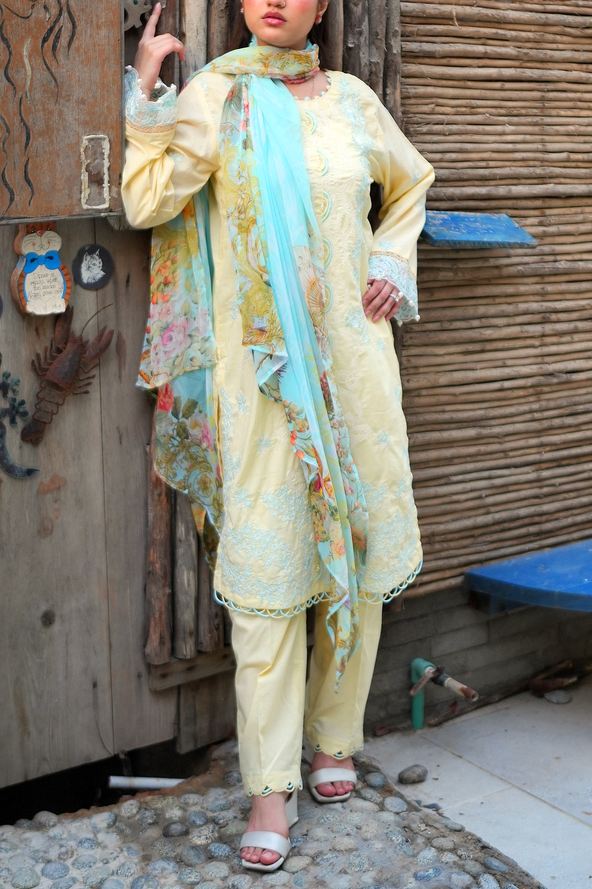 Citrine Mint 3 Piece Unstitched Embroidered Cotton Lawn