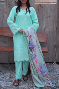 Willow Green 3 Piece Unstitched Embroidered Cotton Lawn