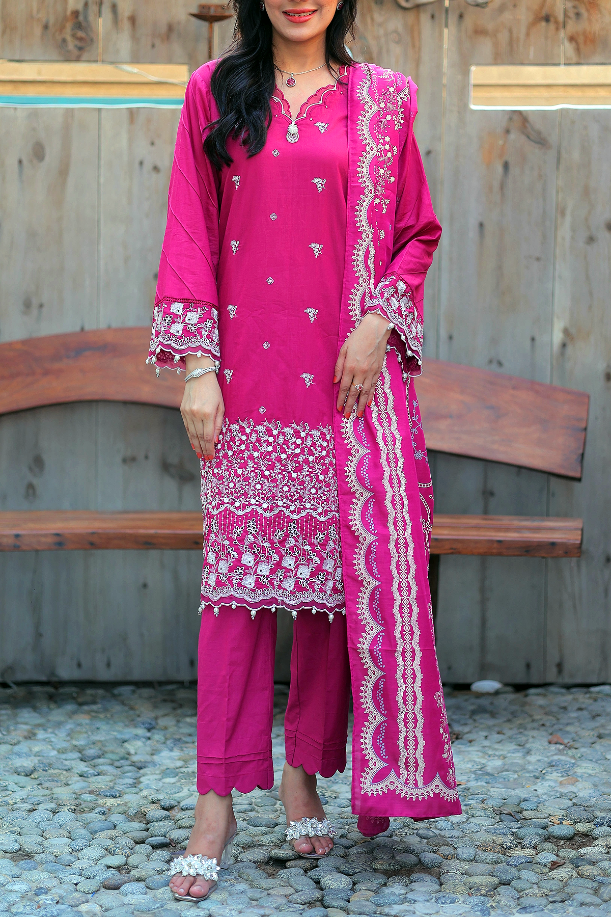 Magenta Rose 3 Piece Unstitched Embroidered Cotton Lawn
