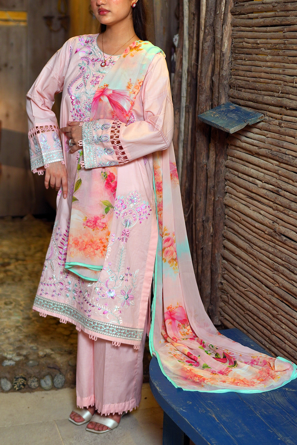 Peach Petal 3 Piece Unstitched Embroidered Cotton Lawn