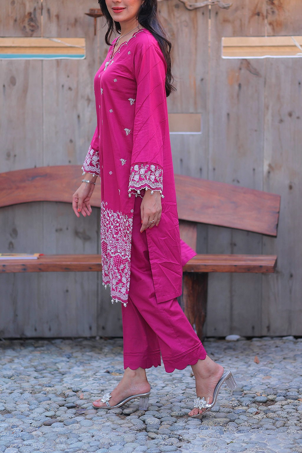 Magenta Rose 3 Piece Unstitched Embroidered Cotton Lawn