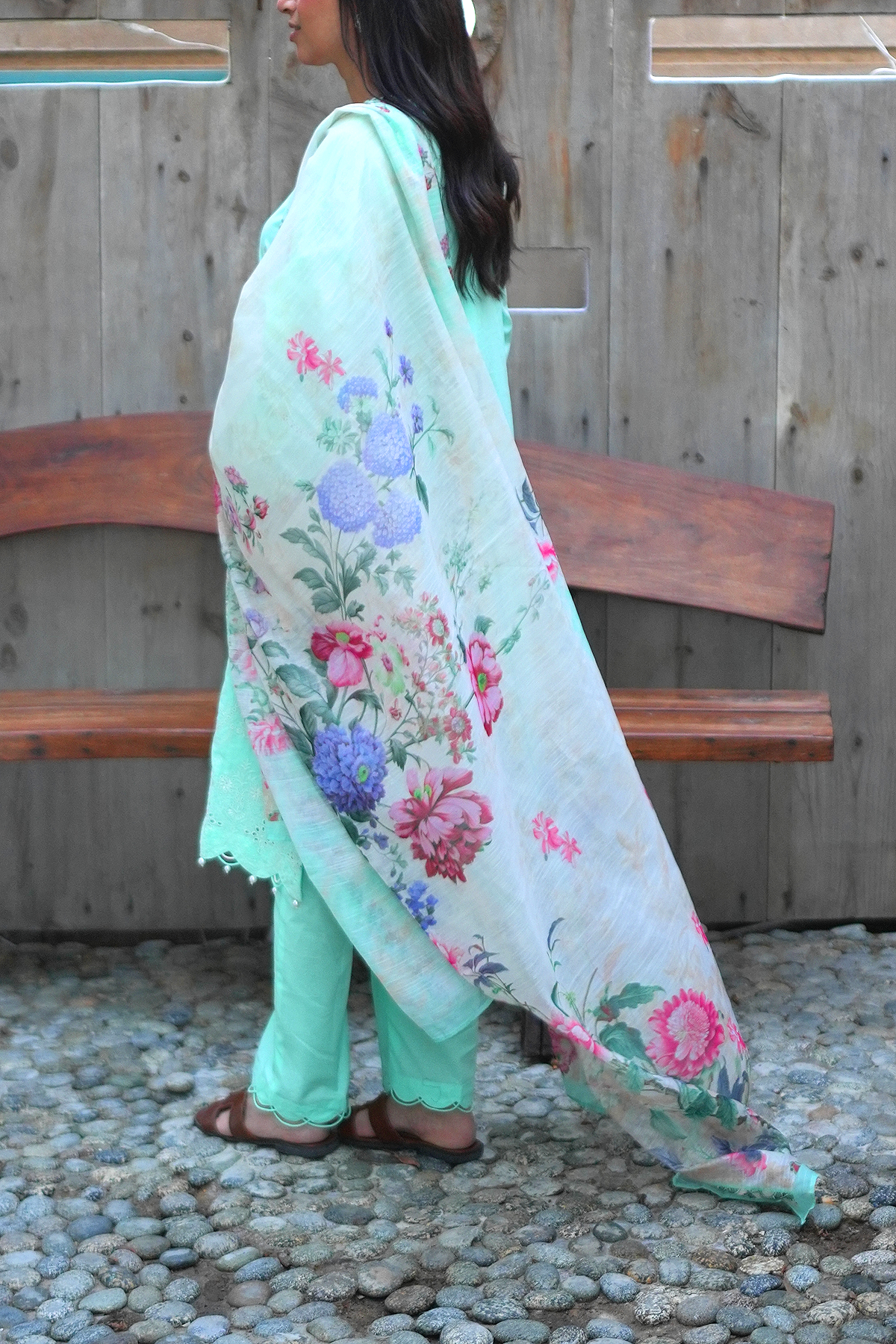 Willow Green 3 Piece Unstitched Embroidered Cotton Lawn