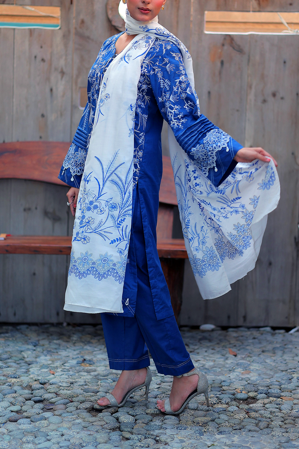 Blue Willow 3 Piece Unstitched Embroidered Cotton Lawn