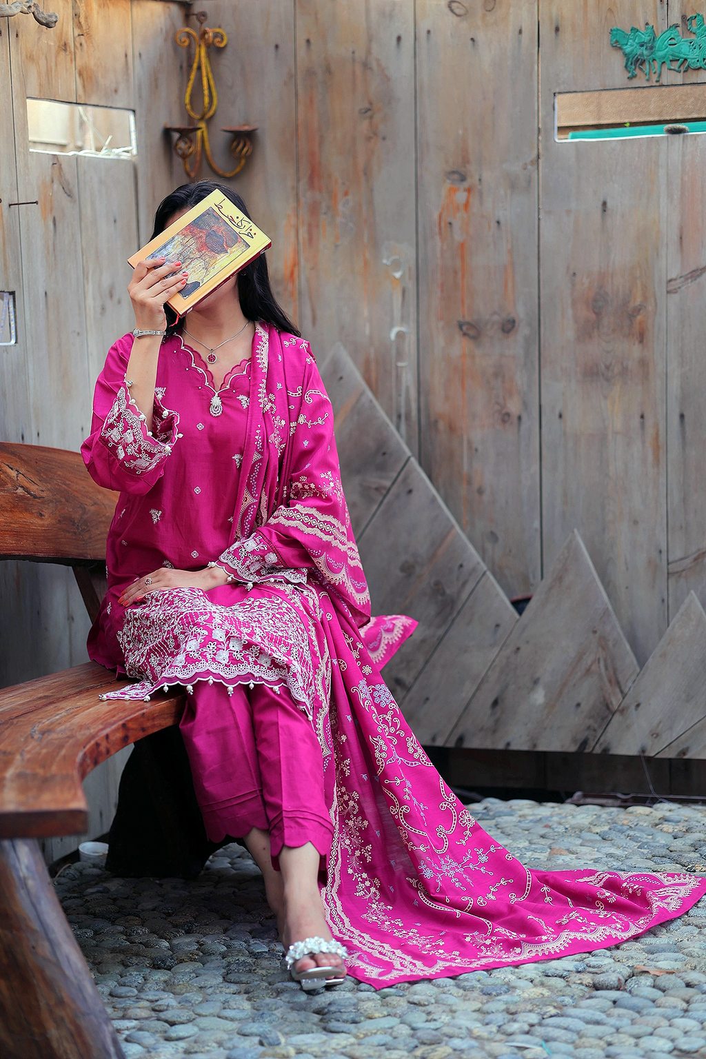 Magenta Rose 3 Piece Unstitched Embroidered Cotton Lawn