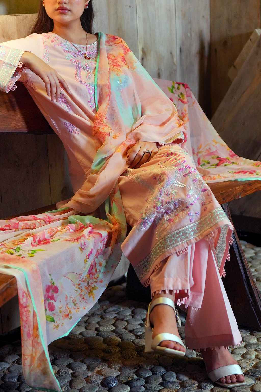 Peach Petal 3 Piece Unstitched Embroidered Cotton Lawn