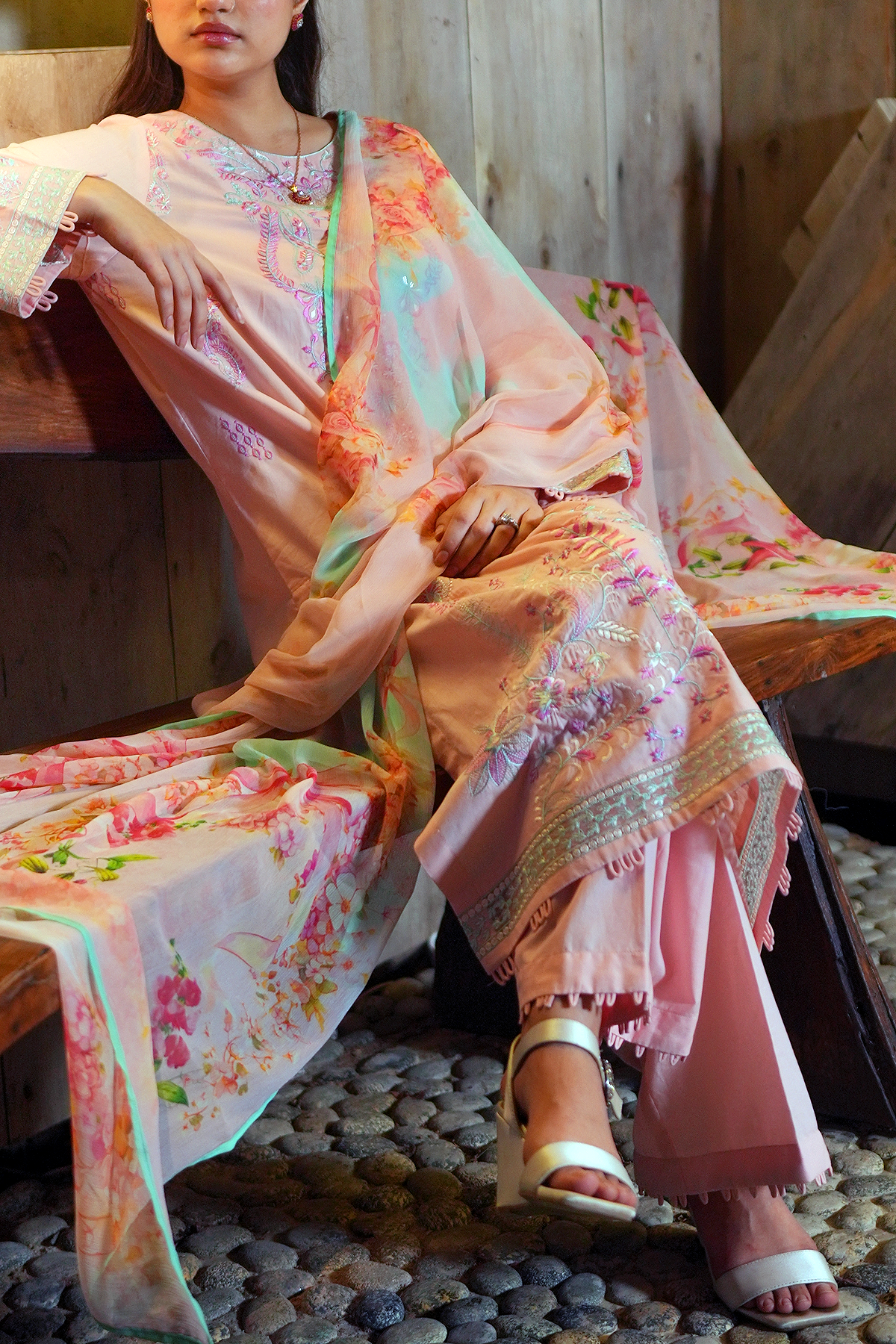 Peach Petal 3 Piece Unstitched Embroidered Cotton Lawn